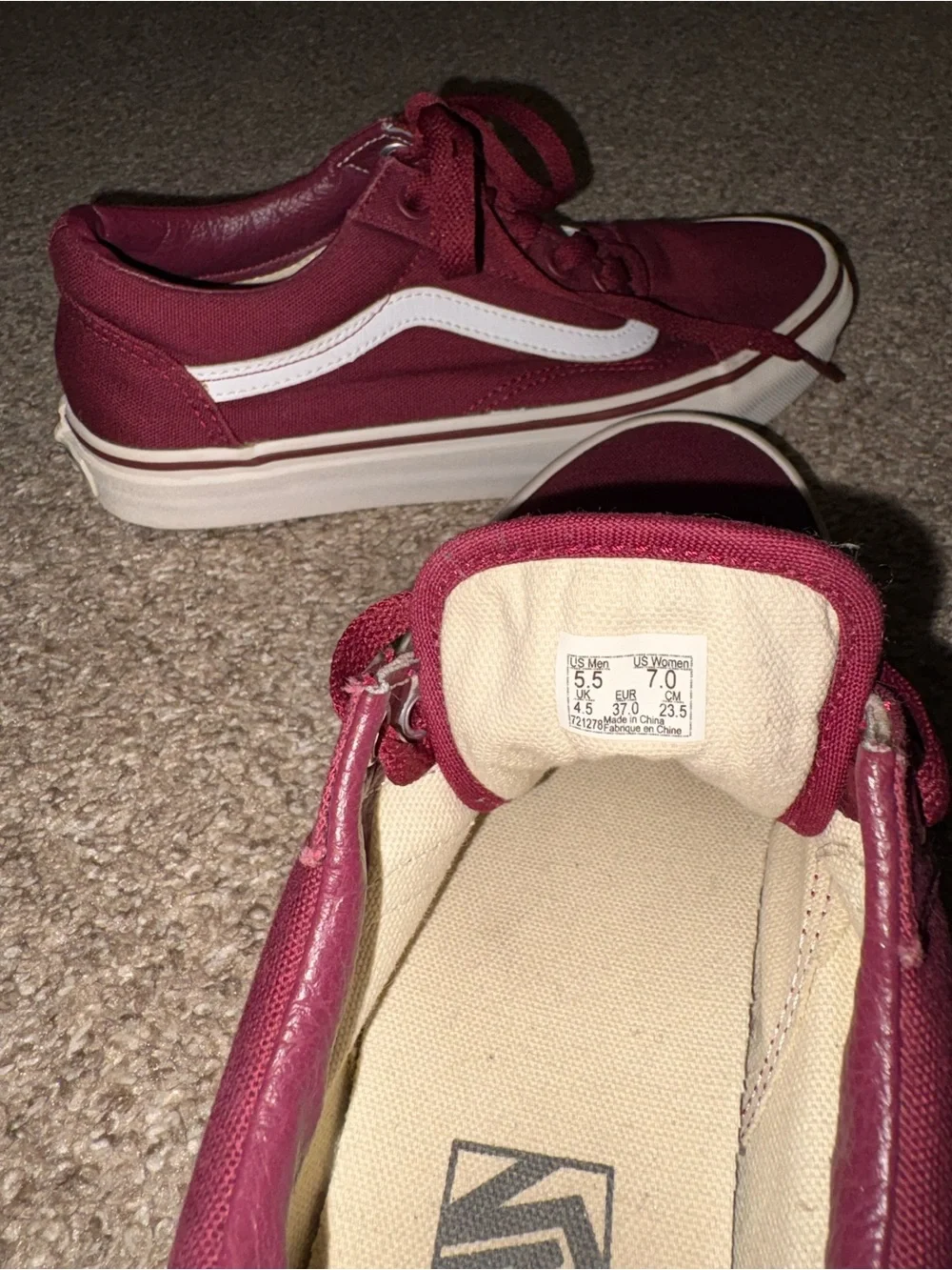 Vans Women's Burgundy Low-Top Sneakers with White Side Stripe